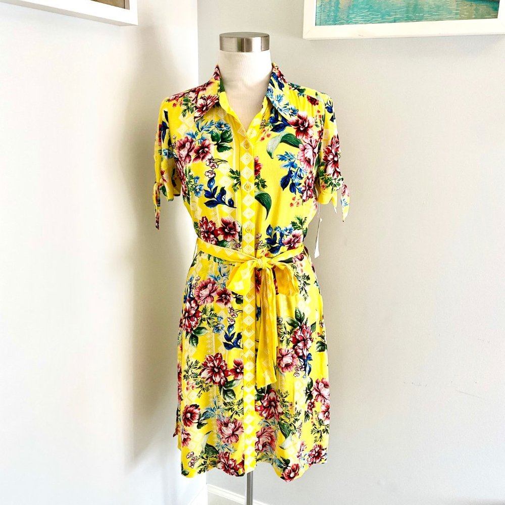 Tropical floral print shirt-dress